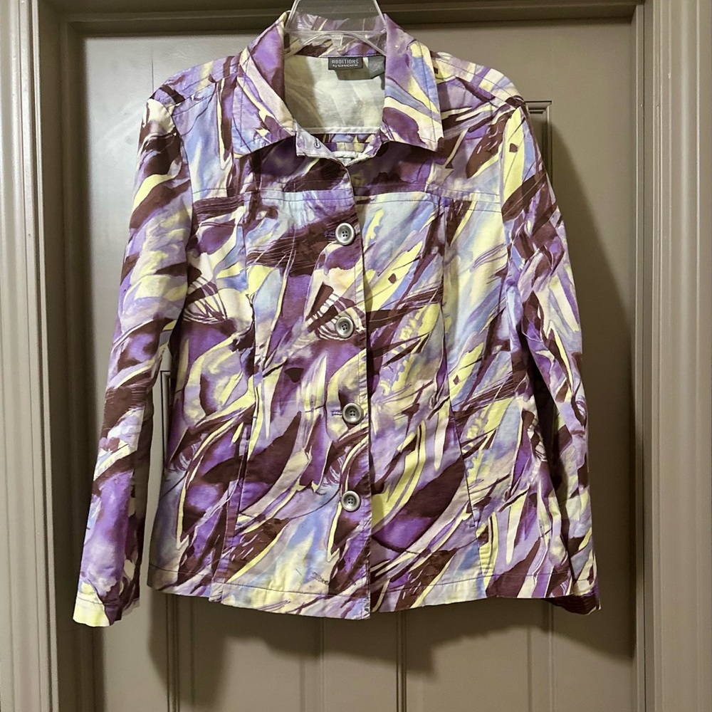 Chico's Size 2 -Purple and Yellow Abstract Jacket- Large
